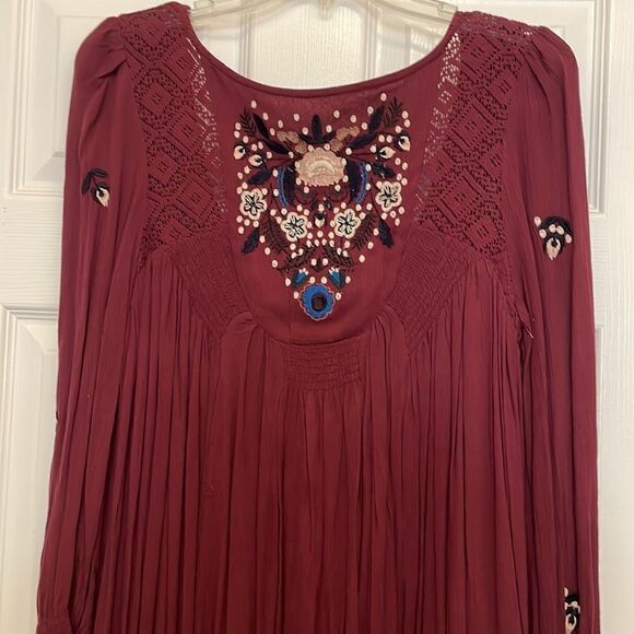Free People Embroidered Mojave Bohemian Mini Dress in Plum - Picture 5 of 10